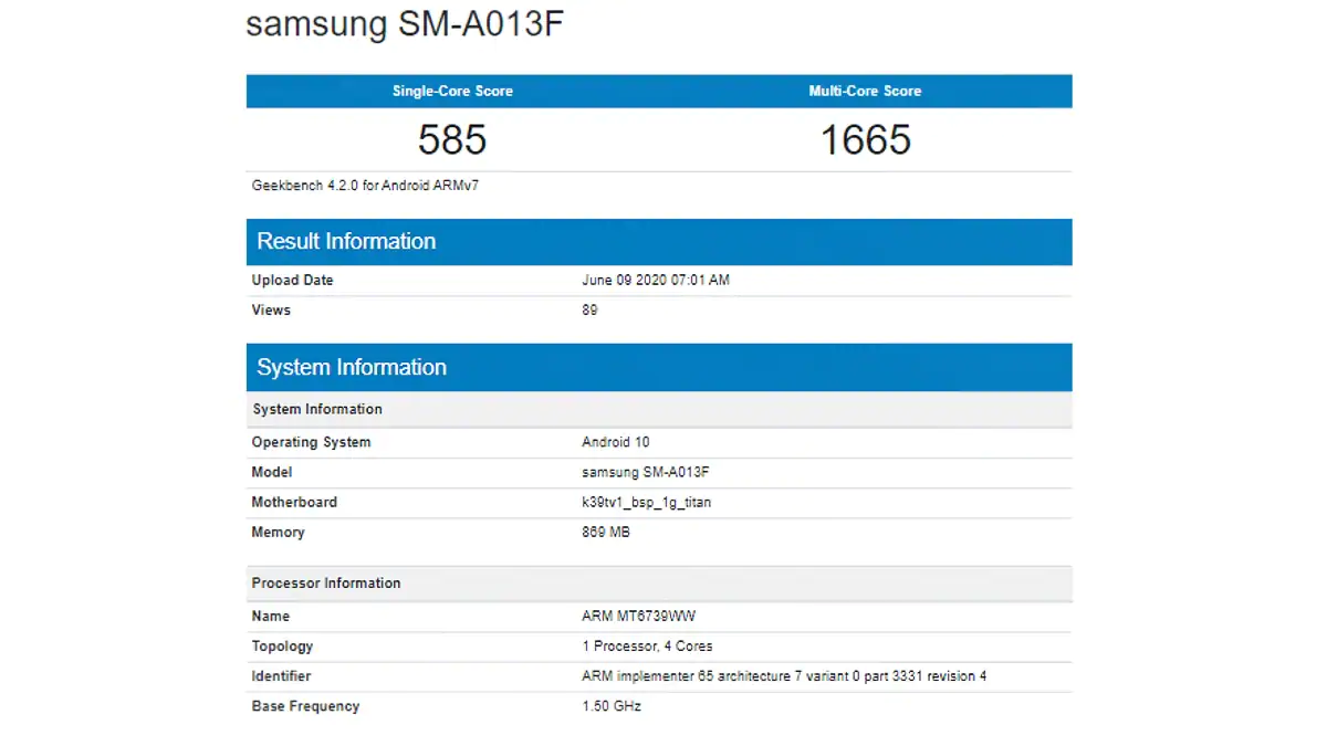 Samsung Galaxy A01e Allegedly Noticed on Geekbench, Key Specs Tipped